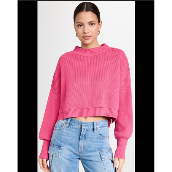 Free People Sweaters - Free People Pink Easy Street Crop Sweater Oversized Womens Long Sleeve XL
